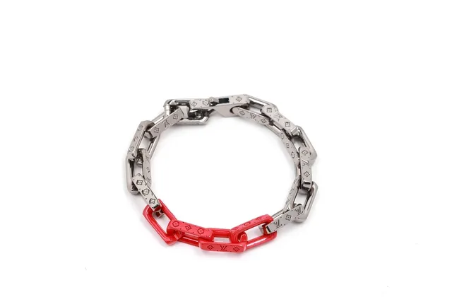 Louis Vuitton Chain Bracelet Silver and Red Resin Bracelet 4