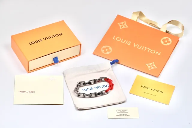 Louis Vuitton Chain Bracelet Silver and Red Resin Bracelet 7