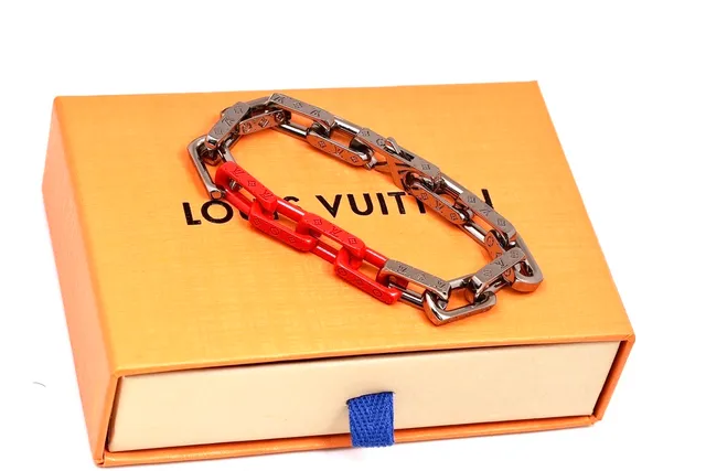 Louis Vuitton Chain Bracelet Silver and Red Resin Bracelet 9