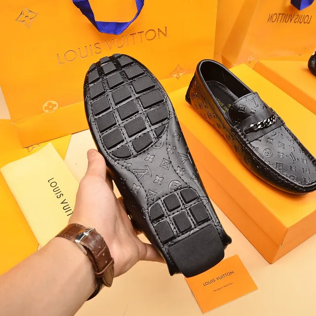 Louis Vuitton Chain Loafer Black Monogram Embossed Leather Loafers 4