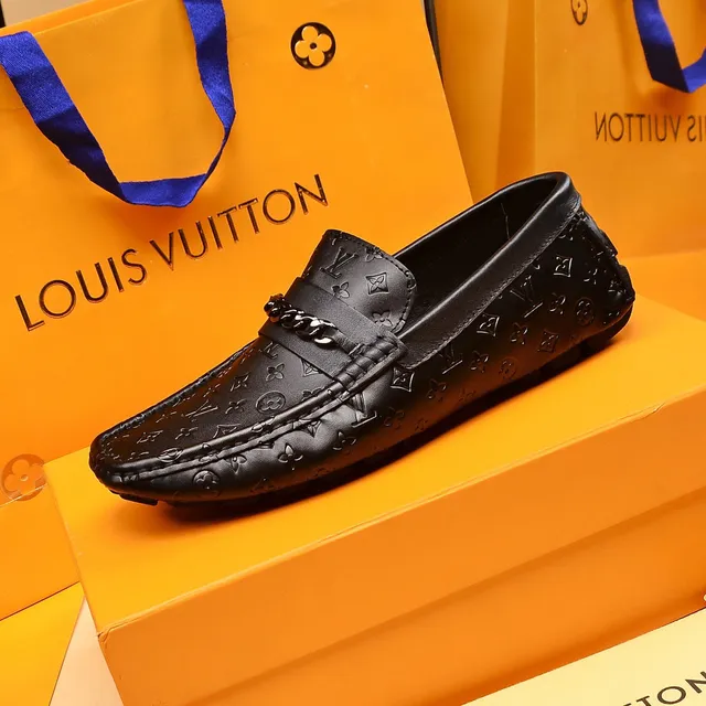 Louis Vuitton Chain Loafer Black Monogram Embossed Leather Loafers 5