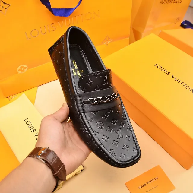 Louis Vuitton Chain Loafer Black Monogram Embossed Leather Loafers 6