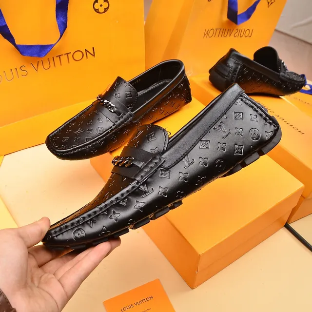Louis Vuitton Chain Loafer Black Monogram Embossed Leather Loafers 7