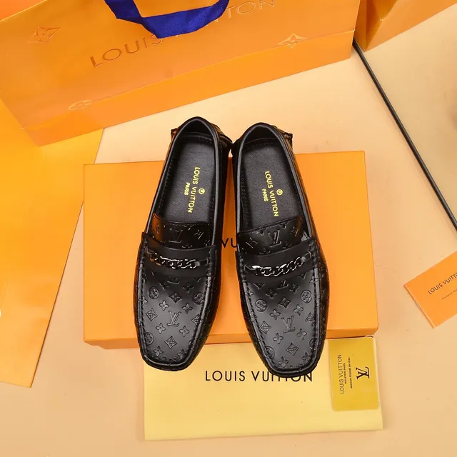 Louis Vuitton Chain Loafer Black Monogram Embossed Leather Loafers 8