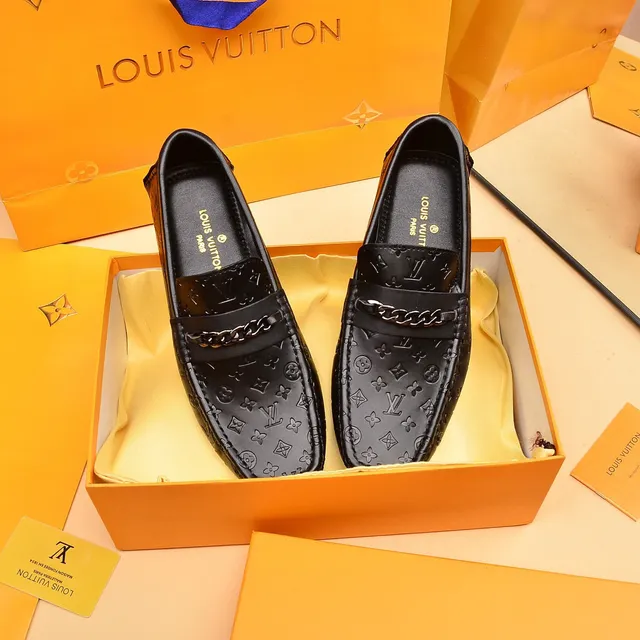 Louis Vuitton Chain Loafer Black Monogram Embossed Leather Loafers 9