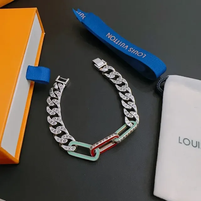 Louis Vuitton Chain Reaction Monogram Enamel Silver Bracelet 5