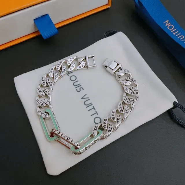 Louis Vuitton Chain Reaction Monogram Enamel Silver Bracelet 6