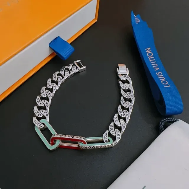 Louis Vuitton Chain Reaction Monogram Enamel Silver Bracelet 8