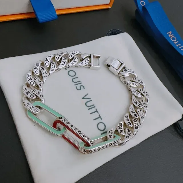 Louis Vuitton Chain Reaction Monogram Enamel Silver Bracelet 9