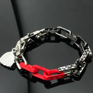 Louis Vuitton Chain Reaction Rojo y Plata Monograma Pulsera
