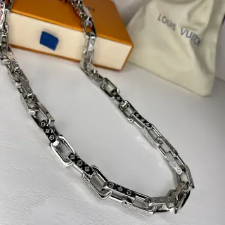 Louis Vuitton Chain Reaction Silver Black Chunky Link Monogram-Engraved Necklace
