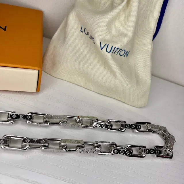 Louis Vuitton Chain Reaction Silver Black Chunky Link Monogram-Engraved Necklace 2