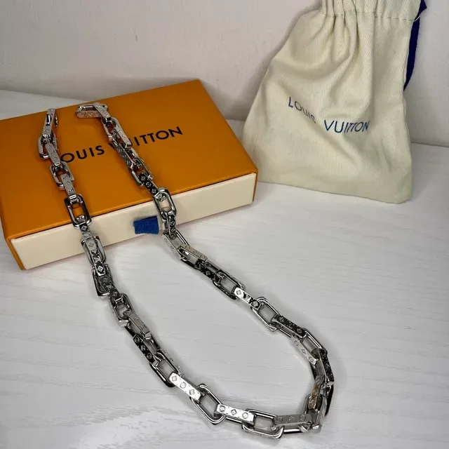 Louis Vuitton Chain Reaction Silver Black Chunky Link Monogram-Engraved Necklace 5