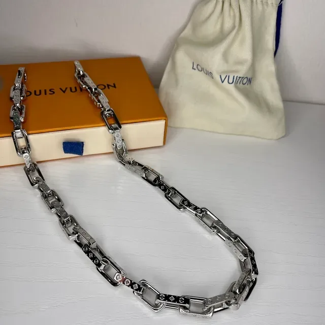 Louis Vuitton Chain Reaction Silver Black Chunky Link Monogram-Engraved Necklace 7