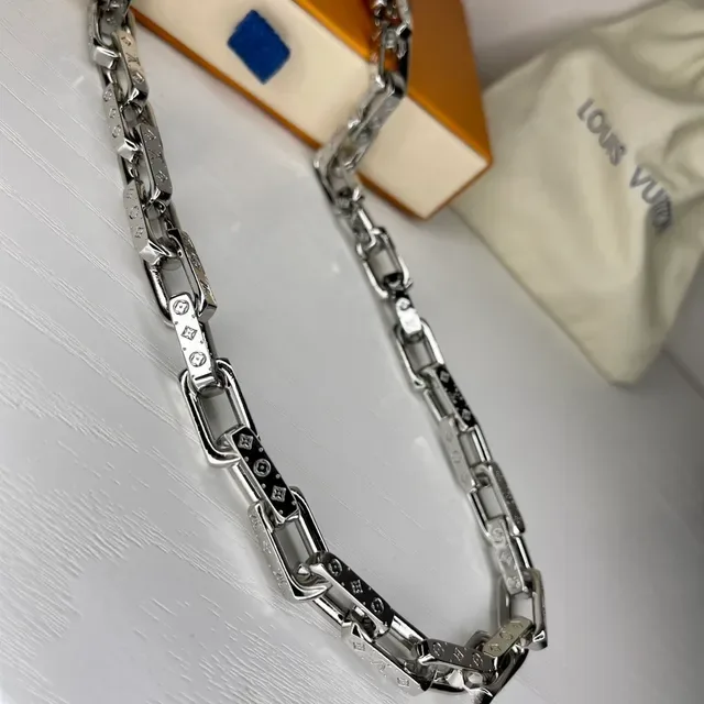 Louis Vuitton Chain Reaction Silver Black Chunky Link Monogram-Engraved Necklace 9