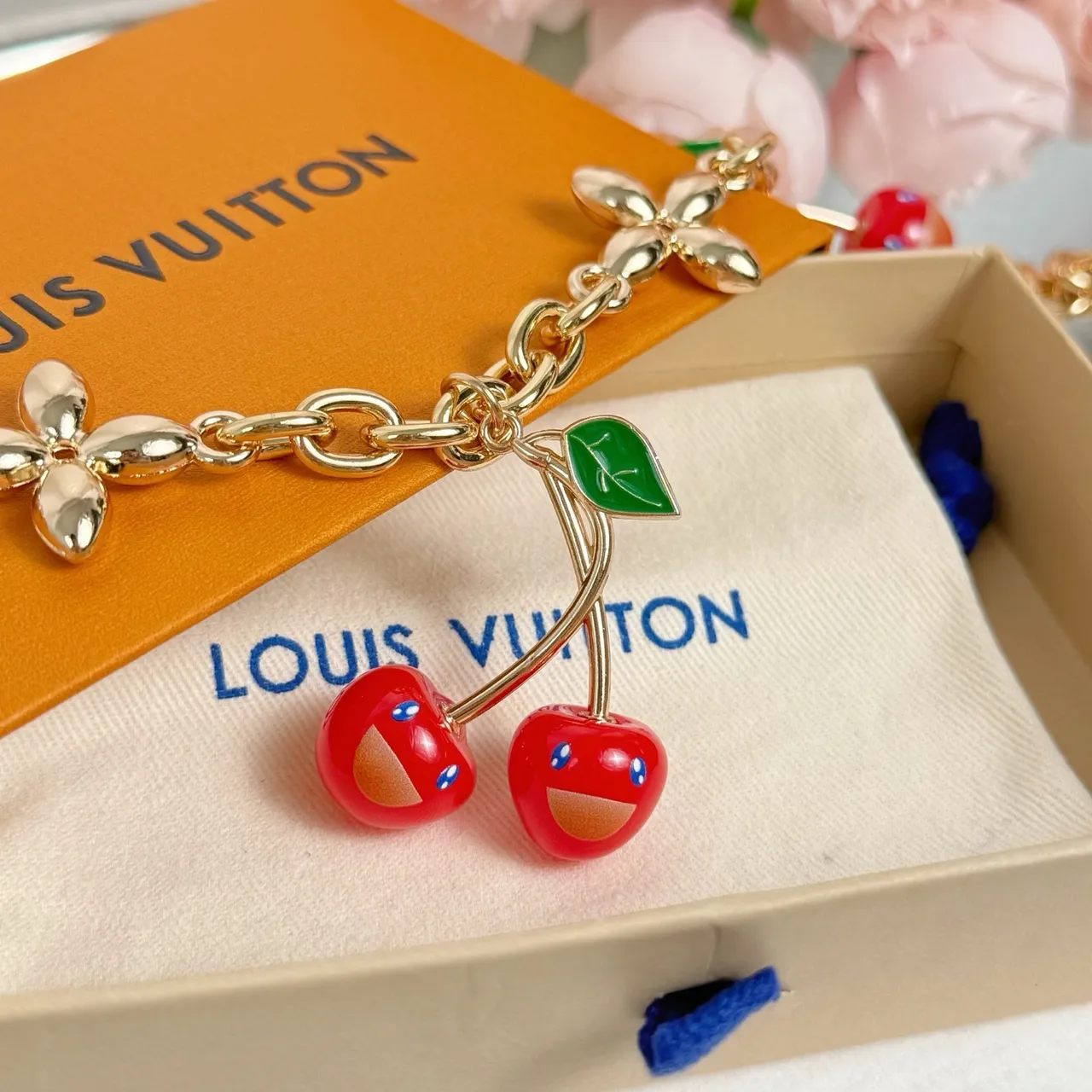 Louis Vuitton Cherry Charm Gold-Tone Chain Bracelet 4