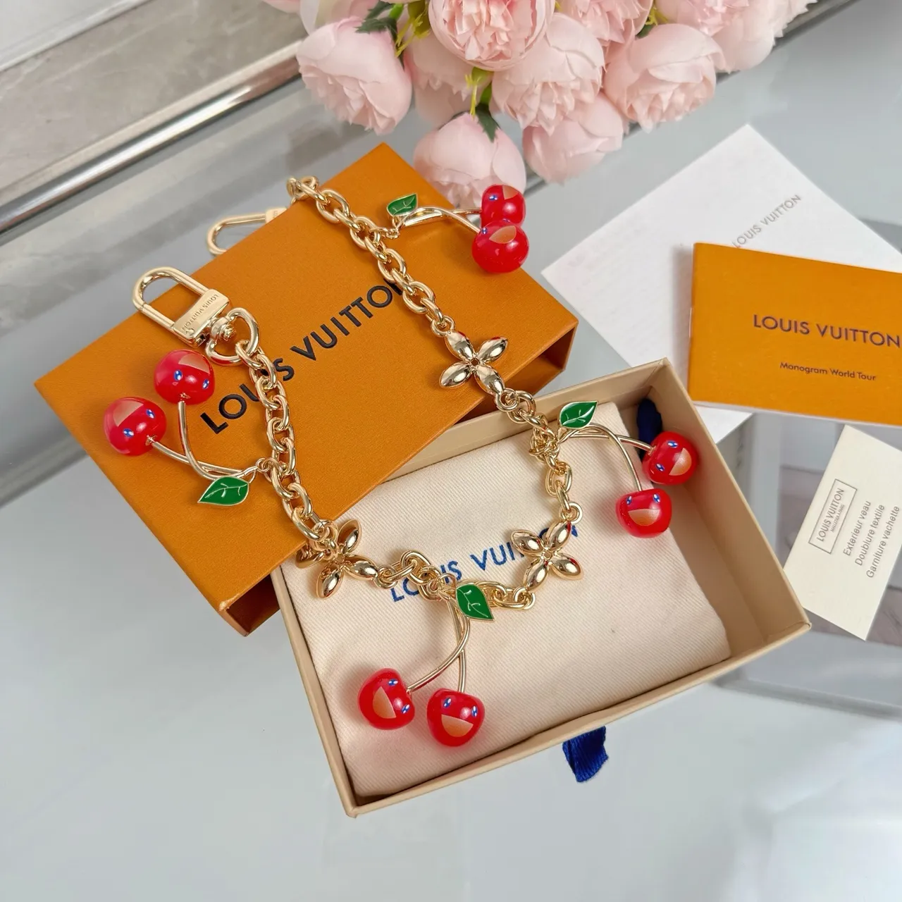 Louis Vuitton Cherry Charm Gold-Tone Chain Bracelet 7