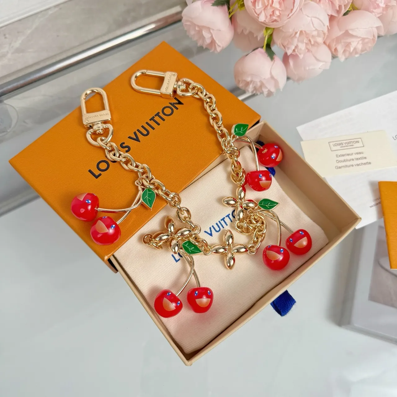 Louis Vuitton Cherry Charm Gold-Tone Chain Bracelet 8