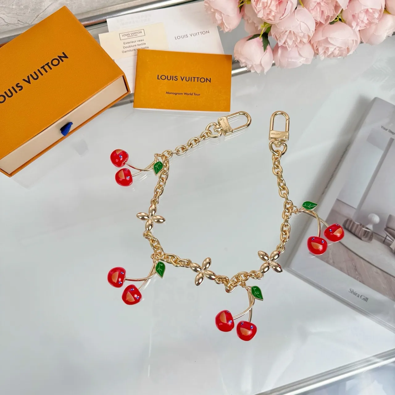 Louis Vuitton Cherry Charm Gold-Tone Chain Bracelet 9