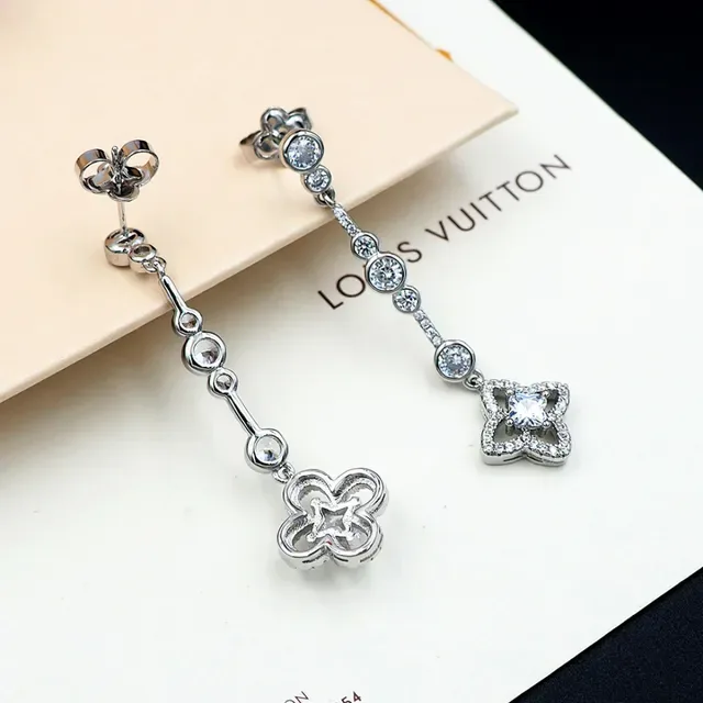 Louis Vuitton Crystal Floral Dangling Earrings 3