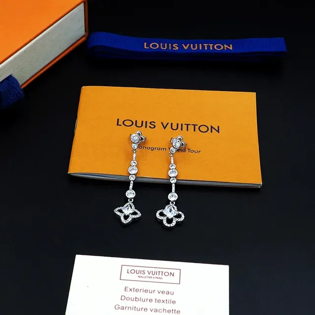Louis Vuitton Crystal Floral Dangling Earrings 4