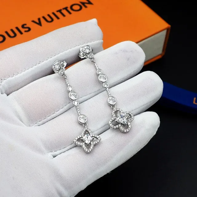 Louis Vuitton Crystal Floral Dangling Earrings 7