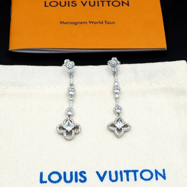 Louis Vuitton Crystal Floral Dangling Earrings 8