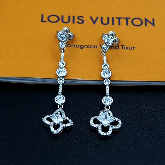 Louis Vuitton Crystal Floral Dangling Earrings 9