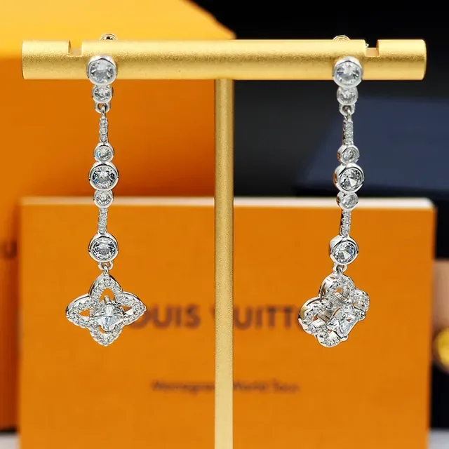 Louis Vuitton Crystal Floral Dangling Earrings 10