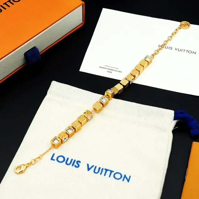 Louis Vuitton Cube Bracelet Gold Transparent Charms Engraved Branding Bracelet 3