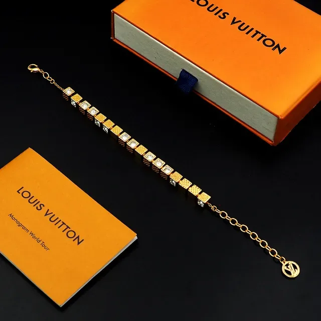 Louis Vuitton Cube Bracelet Gold Transparent Charms Engraved Branding Bracelet 6