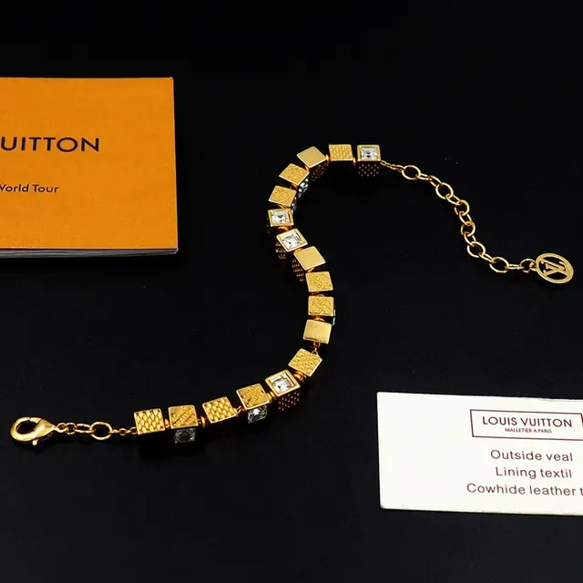 Louis Vuitton Cube Bracelet Gold Transparent Charms Engraved Branding Bracelet 7