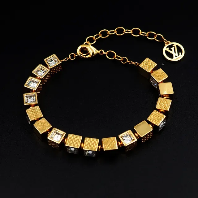 Louis Vuitton Cube Bracelet Gold Transparent Charms Engraved Branding Bracelet 11