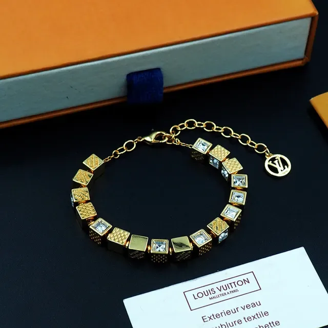 Louis Vuitton Cube Bracelet Gold Transparent Charms Engraved Branding Bracelet 12
