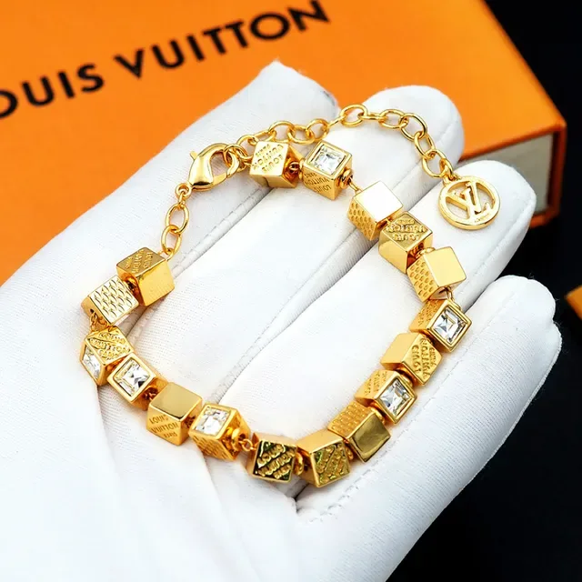 Louis Vuitton Cube Bracelet Gold Transparent Charms Engraved Branding Bracelet 14