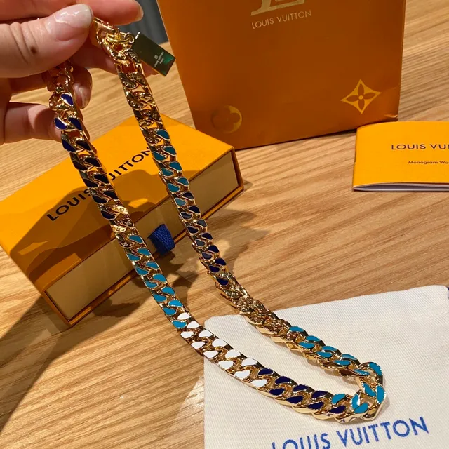 Louis Vuitton Curb Link Gold Multicolor Chain Enamel-Inlaid Teardrop Links Necklace 1