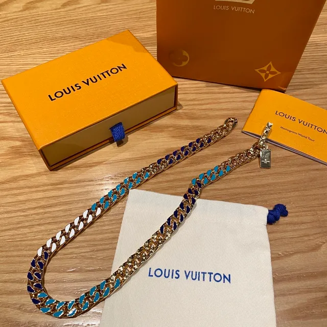 Louis Vuitton Curb Link Gold Multicolor Chain Enamel-Inlaid Teardrop Links Necklace 2
