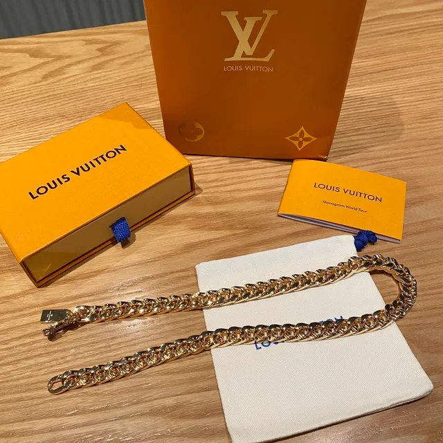 Louis Vuitton Curb Link Gold Multicolor Chain Enamel-Inlaid Teardrop Links Necklace 4
