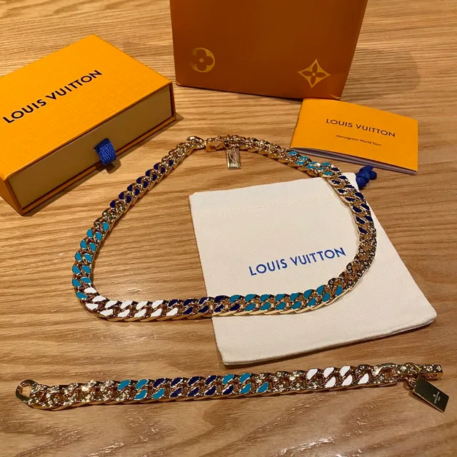 Louis Vuitton Curb Link Gold Multicolor Chain Enamel-Inlaid Teardrop Links Necklace 5
