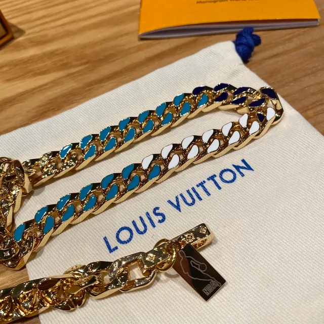 Louis Vuitton Curb Link Gold Multicolor Chain Enamel-Inlaid Teardrop Links Necklace 6
