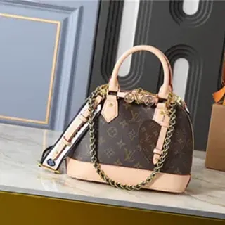 Louis Vuitton Dauphine Brown Monogram Canvas and Beige Leather Boston Bag