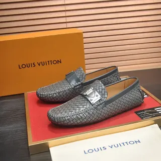 Louis Vuitton Driver वीवन लेदर ग्रे लोफर्स