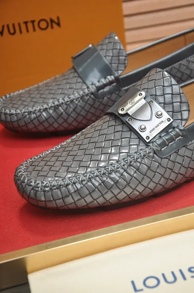 Louis Vuitton Driver Woven Leather Gray Loafers 2