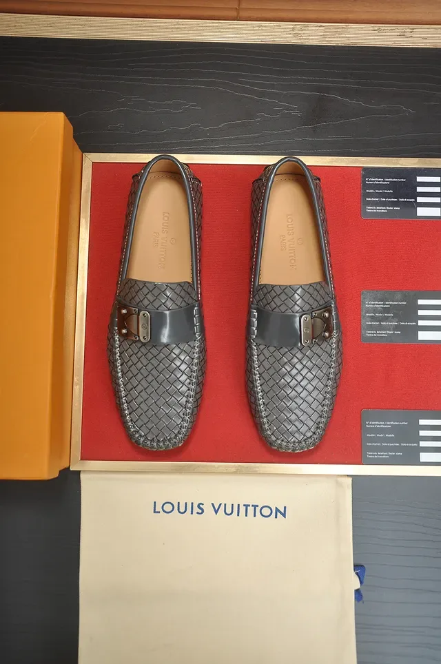Louis Vuitton Driver Woven Leather Gray Loafers 5