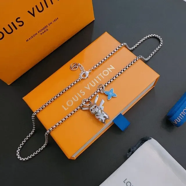 Louis Vuitton Enamel Pikachu and Flower Charm Silver Chain Necklace 8