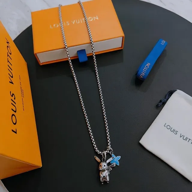 Louis Vuitton Enamel Pikachu and Flower Charm Silver Chain Necklace 9