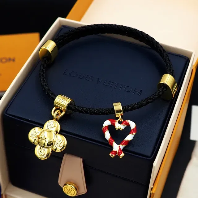 Louis Vuitton Floral and Heart Charm Braided Cord Bracelet 2