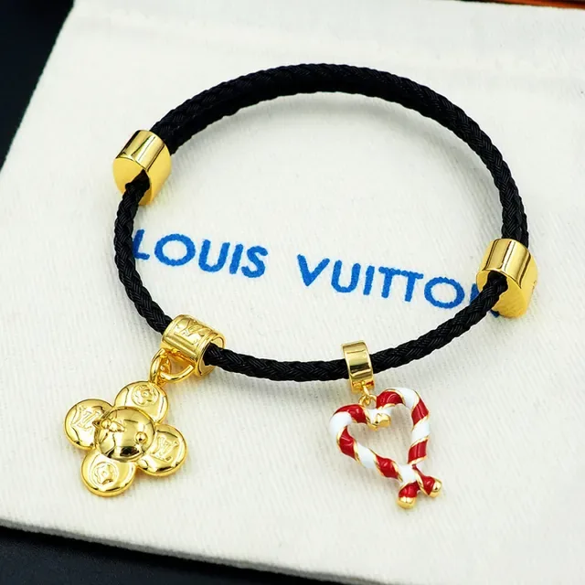Louis Vuitton Floral and Heart Charm Braided Cord Bracelet 3