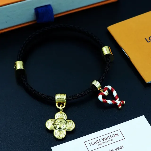 Louis Vuitton Floral and Heart Charm Braided Cord Bracelet 4