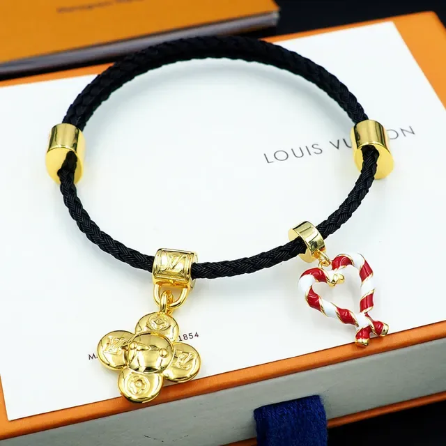 Louis Vuitton Floral and Heart Charm Braided Cord Bracelet 5